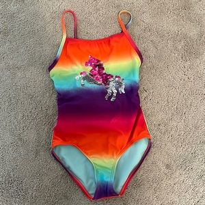 Girls one piece bathing suit with unicorn
